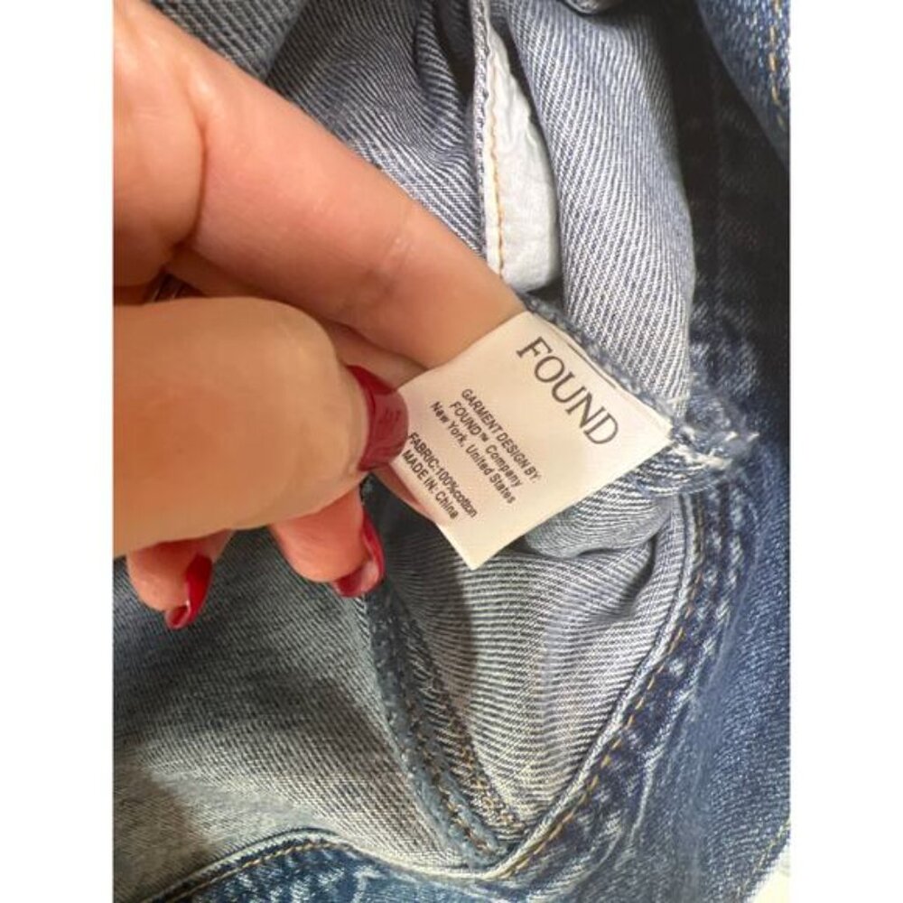 NWT Found Kantha Patchwork Denim Collared Neckline Trucker Button Jacket Blue - Picture 5 of 7